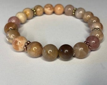 1 Minimal Sunstone Gemstone Bracelet w/ Rose Gold & Bronze Accent Beads