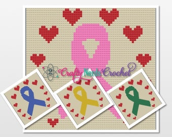 Awareness Ribbon Circle of Hearts Pattern Graph With Single Crochet and C2C Written, Ribbon Graphgan, Ribbon Blanket, Ribbon Crochet Pattern