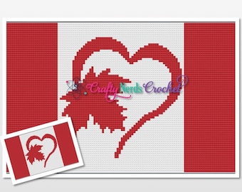 Canadian Flag Heart Pattern Graph With Mini C2C Written, Canadian Graphgan, Maple Leaf Blanket, Maple Leaf Crochet Pattern, Canadian flag