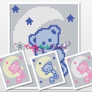 Teddy Bear Moon Pattern Graph With Block and C2C Stitch Written, Baby Bear Graphgan, Baby Bear Blanket, Crochet Pattern, Baby Bear Pattern