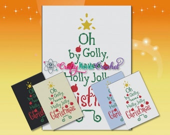 Holly Jolly Christmas Throw Pattern Graph With Single Crochet SC Written, Christmas Graphgan, Christmas Blanket, Christmas Present Crochet