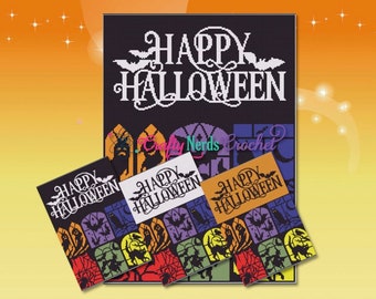 Haunted House Halloween Bundle tss and SC Single Crochet written Graphghan CAL Crochet a Long Individual Block, DIY Blanket, Crochet Pattern