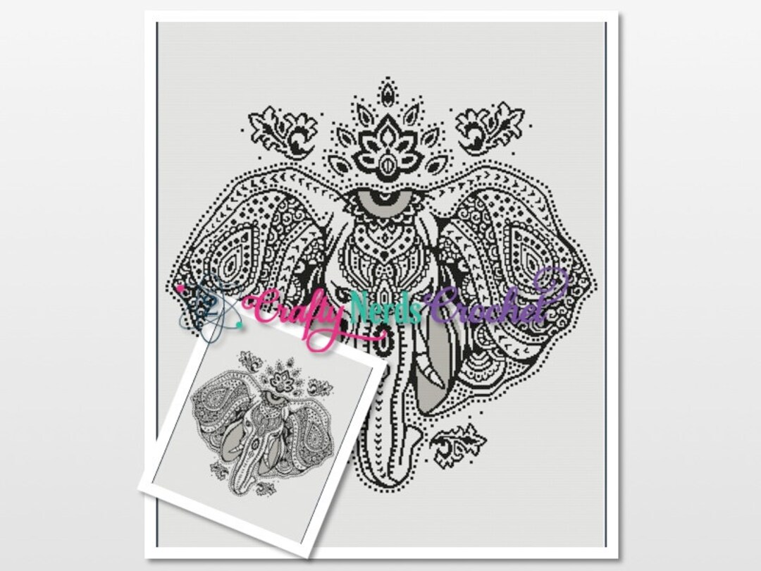 Elephant Graphgans Mandala Elephant Pattern Graph With Single Crochet Written, Elephant ...