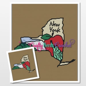 New York State kaart patroon grafiek met enkele haak en TSS geschreven, New York Graphgan, New York deken, New York haak patroon, kaart