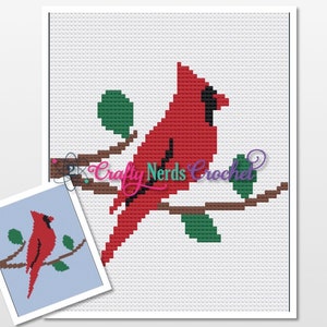 Cardinal on Tree Branch with C2C Written, Cardinal Graphgan, Cardinal Blanket, Cardinal Crochet Pattern, Cardinal Pattern, Cardinal Graph