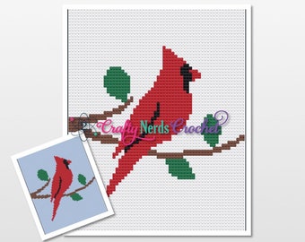 Cardinal on Tree Branch with C2C Written, Cardinal Graphgan, Cardinal Blanket, Cardinal Crochet Pattern, Cardinal Pattern, Cardinal Graph