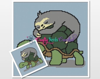 Sloth Riding Turtle Pattern Graph With Mini C2C Written, Sloth Graphgan, Sloth Blanket, Sloth Crochet Pattern, Sloth Pattern, Turtle Pattern