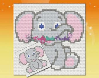 Patrón de tiro de elefante bebé, patrón gráfico con C2C escrito, elefante Graphgan, manta de bebé, patrón de ganchillo de elefante, patrón de bebé, lindo