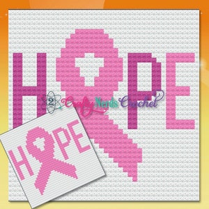 Hope Breast Cancer Awareness Ribbon Throw Pillow Pattern Graph With MiniC2C Written, Breast Cancer Graphgan, Pink Ribbon Graph Pattern