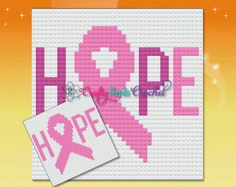Hope Breast Cancer Awareness Ribbon Throw Pillow Pattern Graph With MiniC2C Written, Breast Cancer Graphgan, Pink Ribbon Graph Pattern