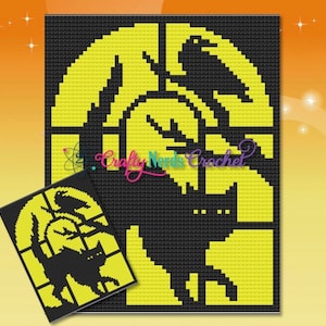 Stained glass Halloween Cat Pattern Graph With C2C Written, Halloween Graphghan, Halloween Blanket DIY, Cat Crochet Pattern, Cat Pattern