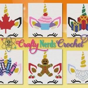 Paquete extra de unicornio, patrón escrito de ganchillo único Graphghan CAL Crochet un bloque individual largo, manta de bricolaje, patrón de ganchillo, almohada