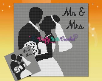 Puede incluir: Silueta en blanco y negro de una novia y un novio con el texto "Mr. & Mrs." en negro sobre un fondo gris.