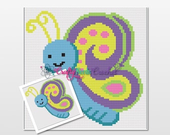 Graphique de motif de mot papillon coloré avec crochet unique et TSS écrit, papillon Graphgan, couverture papillon, motif de crochet papillon