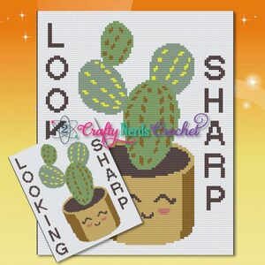 Cactus Looking Sharp Throw Pattern Graph With MiniC2C Written, Free Hugs Graphgan Pattern, Blanket Pattern, Crochet Pattern, Funny, Humorous
