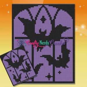 Stained glass Halloween Bats Pattern Graph With C2C Written, Halloween Graphghan, Halloween Blanket DIY, Bat Crochet Pattern, Bat Pattern