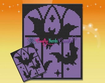 Stained glass Halloween Bats Pattern Graph With C2C Written, Halloween Graphghan, Halloween Blanket DIY, Bat Crochet Pattern, Bat Pattern