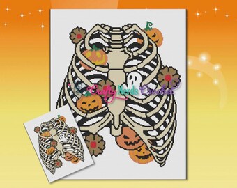 Halloween Ribs with SC and TSS Written, Halloween Graphgan Pattern, Halloween Blanket Pattern, Halloween Crochet Pattern, Skeleton Pattern