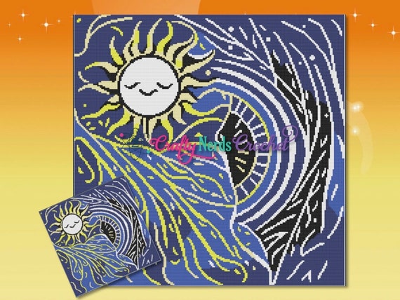 Sun and Moon Swirls Graph With SC Single Crochet Written, Sun and Moon Graphgan pattern, Sun and Moon Blanket Pattern, Mystical Elements