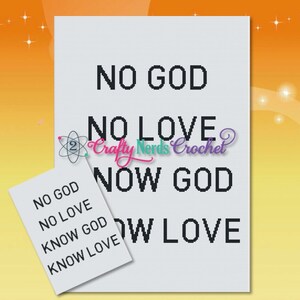 Puede incluir: Un fondo blanco con texto negro que dice "NO GOD NO LOVE NOW GOD NOW LOVE".