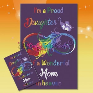 Stolt dotter till mamma Mönsterdiagram med enkel virkning Skriven, Minnesgrafik, Minnesfilt, Ängelmamma Virkmönsterdiagram bild 1