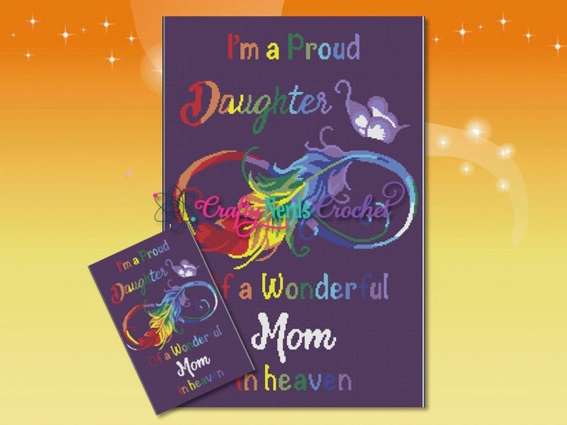 Stolt dotter till mamma Mönsterdiagram med enkel virkning Skriven, Minnesgrafik, Minnesfilt, Ängelmamma Virkmönsterdiagram bild 1