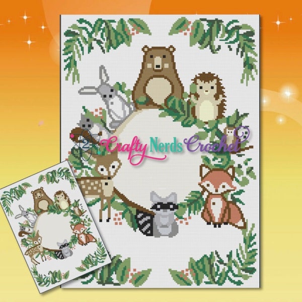 Woodland Creatures Hedgehog Pattern Graph With Single Crochet Written, Woodland Graphgan Pattern, Woodland Blanket Pattern, Woodland Pattern