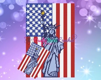 Statue of Liberty over Flag Crochet Pattern Graph With MiniC2C Written, American Graphgan pattern, American Blanket Pattern, Flag Pattern