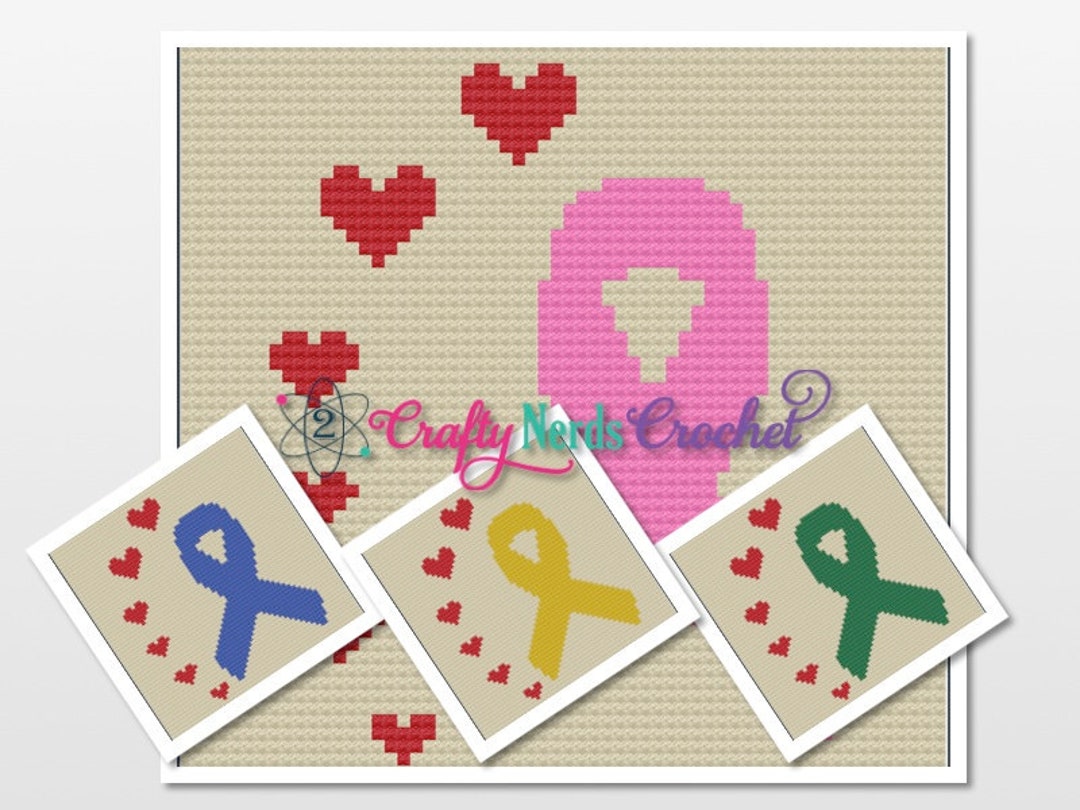 Awareness Ribbon Side of Hearts Pattern Graph With Single Crochet and ...