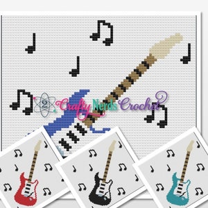 Electric Guitar Angled Pattern Graph With C2C Written, Guitar Graphgan, Guitar Blanket, Guitar Crochet Pattern, Guitar Pattern, Graph