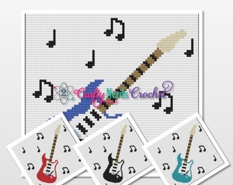 Electric Guitar Angled Pattern Graph With C2C Written, Guitar Graphgan, Guitar Blanket, Guitar Crochet Pattern, Guitar Pattern, Graph