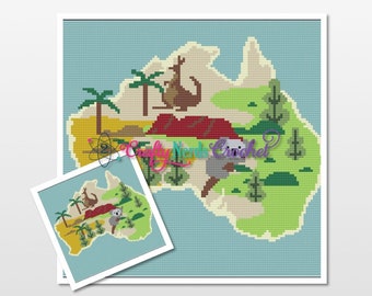 Australia with Kangaroo and Koala Pattern Graph With Mini C2C Written, Australia Graphgan, Australia Blanket, Australia Crochet Pattern