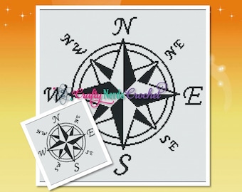 Compass Rose Pattern Graph With Single Crochet SC Written, Compass Graphgan, Compass Blanket, Compass Crochet Pattern, Compass