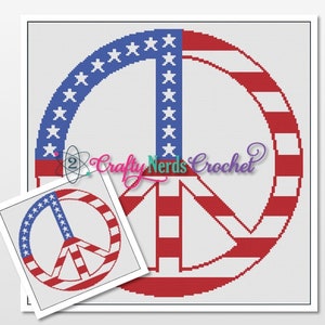 Peace Sign US Flag Pattern Graph With Single Crochet Written, American Flag Graphgan, American Flag Blanket, American Flag Crochet Pattern