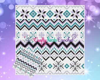 Gráfico de patrón de ganchillo de copos de nieve de Fair Isle con C2C/MiniC2C escrito, patrón Graphgan de ganchillo de Fair Isle, patrón de manta de ganchillo