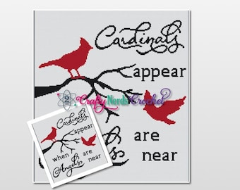 Patrón de crochet de aparición de cardenales con punto bajo escrito, patrón de Graphgan de memoria de cardenales, patrón de manta de aparición de cardenales