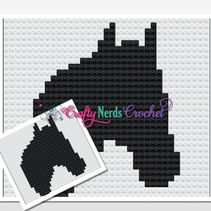 Grafico del motivo del cuscino con testa di cavallo con scritta Mini C2C, grafico del cavallo, coperta per cavallo, motivo per cavallo all&#39;uncinetto, motivo per cavallo