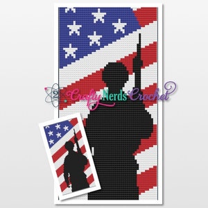 Soldier With American Flag Pattern Graph With C2C Written, American Flag Graphgan, American Flag Blanket, American Flag Crochet Pattern