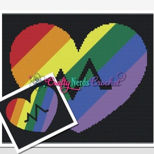 Rainbow Heart Pulse Pattern Graph With Mini C2C Written, Heart Graphgan, Heart Blanket, Heart Crochet Pattern, Rainbow Heart Pattern
