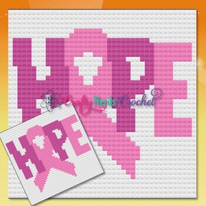 Hope Breast Cancer Awareness Ribbon Throw Pillow Pattern Graph With MiniC2C Written, Breast Cancer Graphgan, Pink Ribbon Graph Pattern