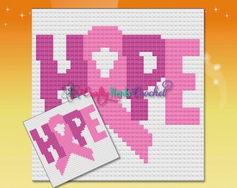 Hope Breast Cancer Awareness Ribbon Throw Pillow Pattern Graph With MiniC2C Written, Breast Cancer Graphgan, Pink Ribbon Graph Pattern