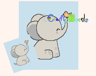 Baby Elephant with Bird Pattern Graph With HDC Written, Elephant Graphghan, Elephant Blanket, Elephant Crochet Pattern, Elephant Pattern