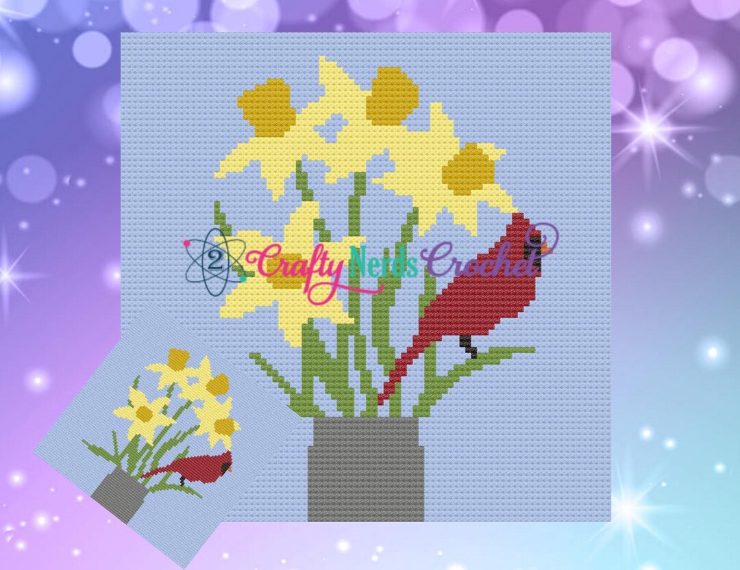 Cardinal With Daffodils Crochet Pattern Graph With Minic2c Written ...