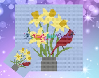 Patrón de crochet Cardenal con narcisos (MiniC2C)