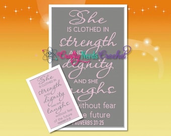 Bible Quote Proverbs 31-25 Pattern Graph With Single Crochet Written, Bible Graphgan, Bible Blanket, Bible Crochet Pattern graph Bible Throw