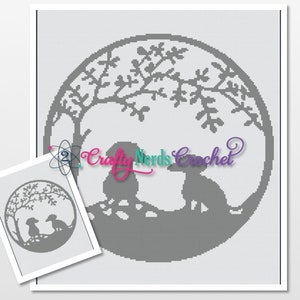 Dogs and Tree Pattern Graph With Single Crochet Written, Dog Graphgan, Dog Blanket, Dog Crochet Pattern, Dog Pattern, Cute Dogs Love Pattern