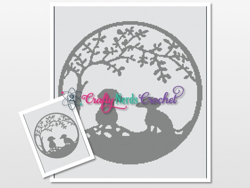 Dog Graphgan Patterns Dogs and Tree Pattern Graph With Single Crochet Written, Dog Graphgan ...