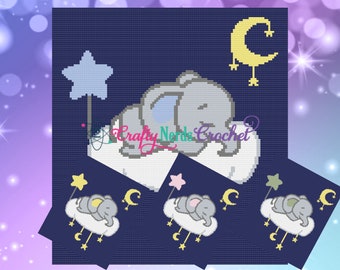 Gráfico de patrón de elefante soñoliento con un solo crochet escrito, patrón Graphgan de bebé elefante, patrón de manta de elefante bebé, elefante de ganchillo