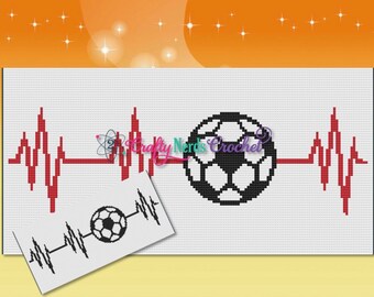 Soccer Love Pattern Graph With Mini C2C Written, Soccer Graphgan, Soccer Blanket, Volleyball Crochet Pattern, Soccer graph, Heartbeat