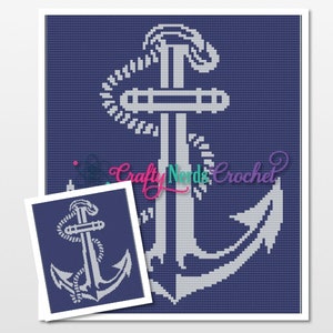 May include: A white anchor design on a navy blue background, with a smaller image of the same design in the lower left corner. The text "Crafty Nerds Crochet" is visible in the image.